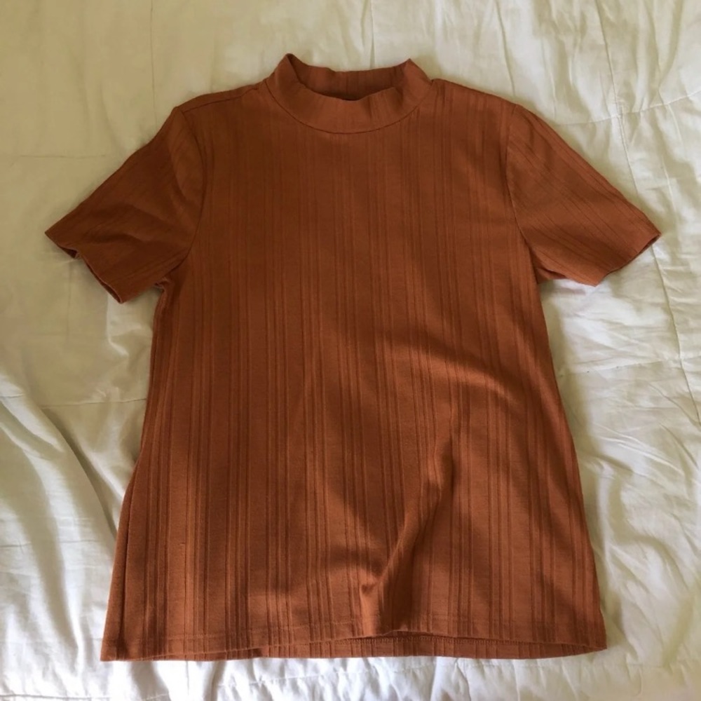 Rust mock neck top